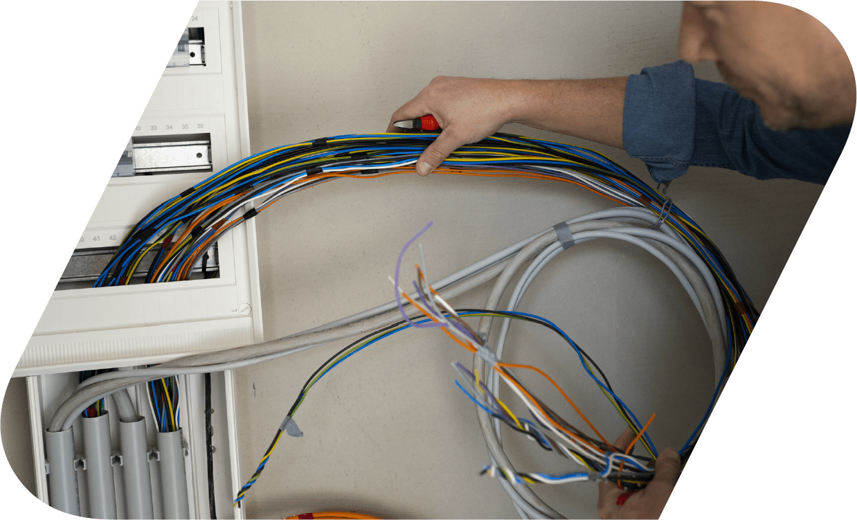 Electrical installation work in progress at commercial premises